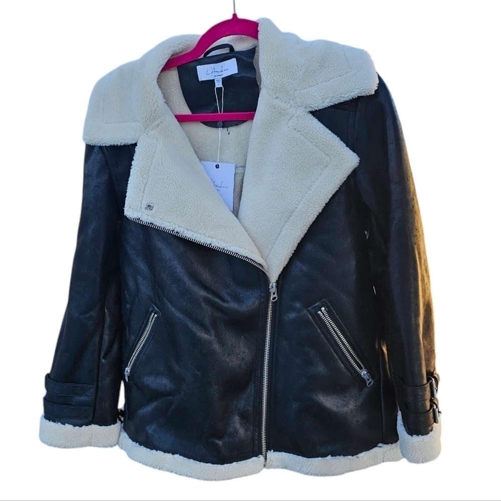 L'Academie Cian Moto Jacket in Black & Beige size small - Picture 1 of 9